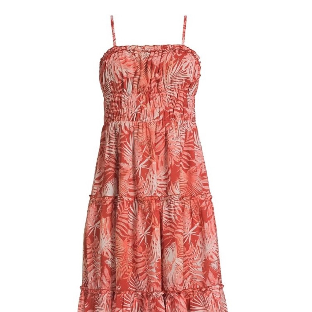 Coral Leaf Print Sundress